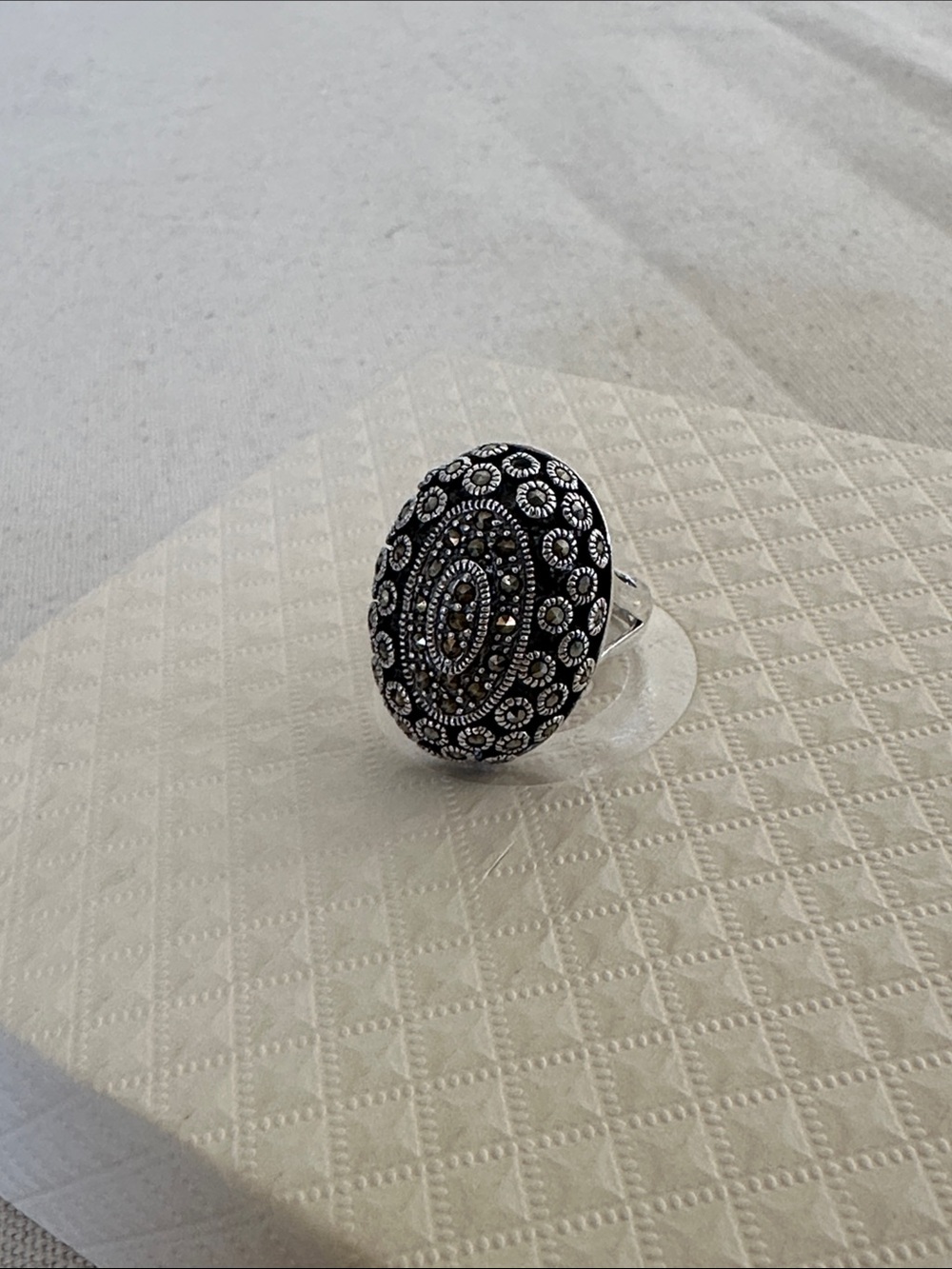 Vintage-Inspired Marcasite and Silver Oval Ring